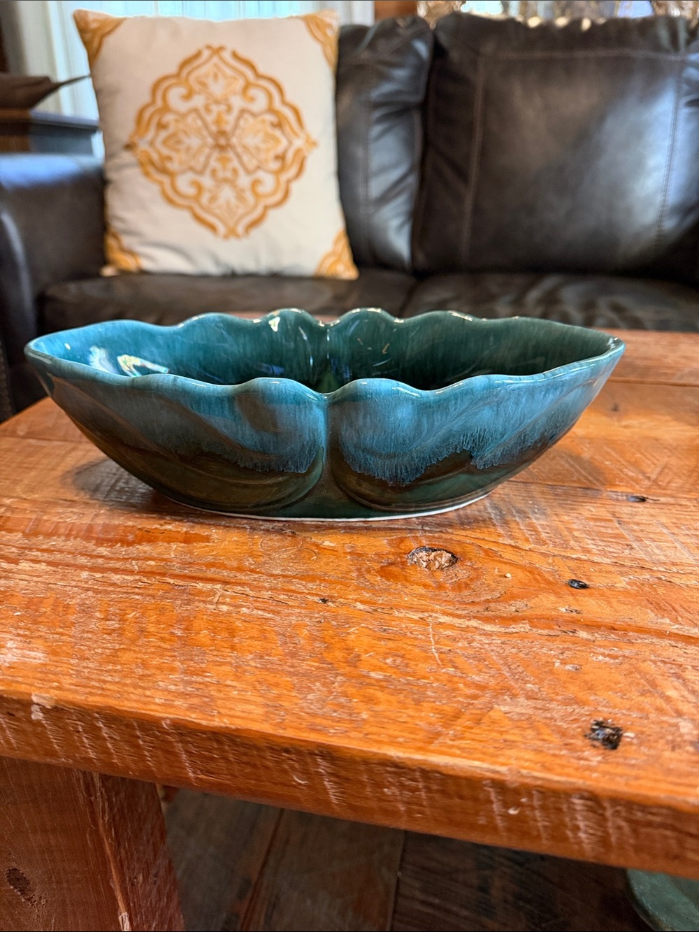 Handcrafted Teal Ceramic Decorative Bowl - Home Art